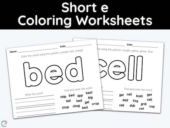 vowel sounds coloring worksheets short vowel short e etsy