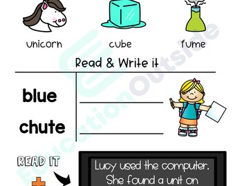 children worksheets vowels long u phonics teacher etsy