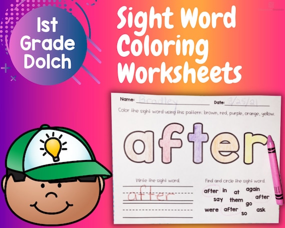 1st grade coloring worksheets dolch sight words coloring etsy