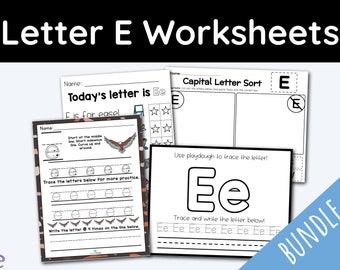 42 Letter E Alphabet Worksheets Mega Bundle, Education Printable Kindergarten Teaching Resources, Letter Worksheet, Alphabet Tracing