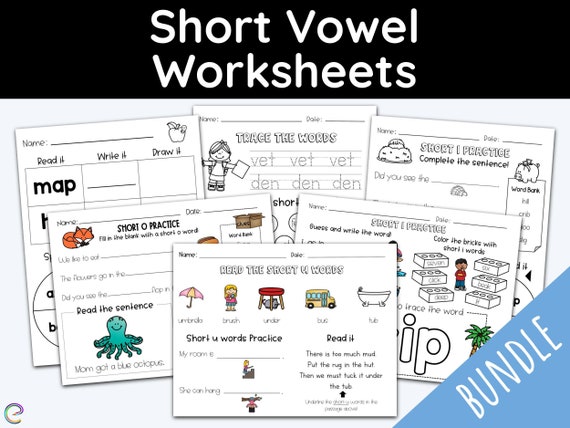 worksheet bundle short vowels vowel sounds kids worksheets etsy