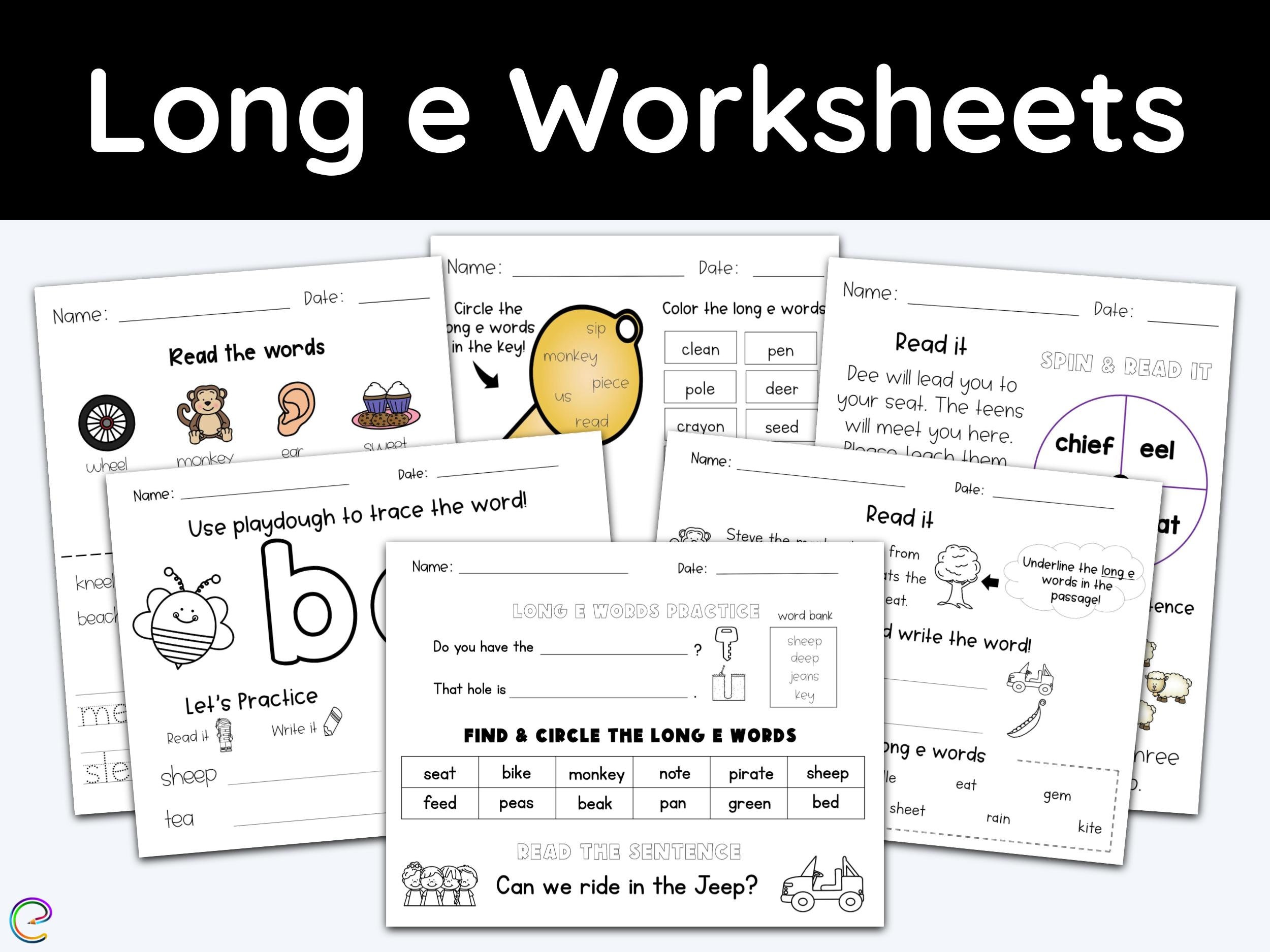 long vowel worksheets long e education worksheets vowel etsy