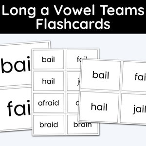 Vowel Sounds, Vowel Teams, Long A, Flash Cards, 2nd Grade, First Grade, Vocab, Teaching Resources, Reading Printable, Learning Materials