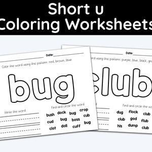 Short u, Vowel Sounds, Coloring Worksheets, Kindergarten, Preschool Printables, Learning Activities, Education Printables, Teacher Resources