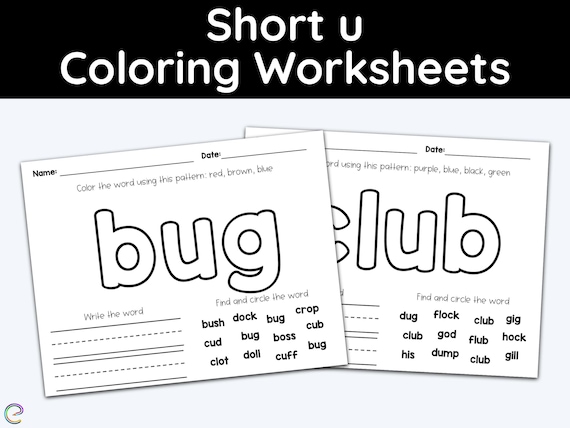 short u vowel sounds coloring worksheets kindergarten etsy