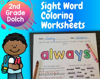 2nd Grade Coloring Worksheets For Dolch Sight Words, Children Worksheets, Learning Materials, Education Printables, Teaching Resources