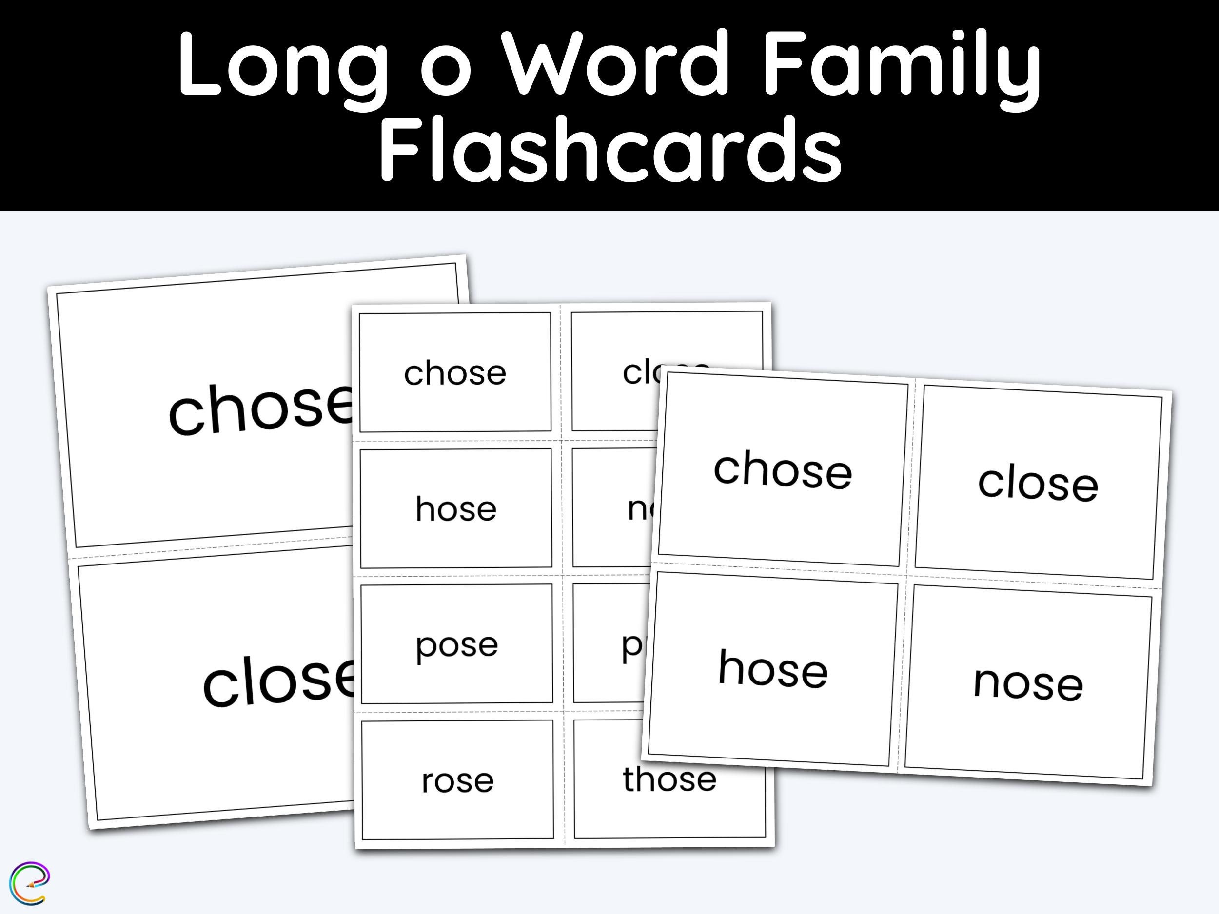 Long o word families flashcards vowels first grade second etsy