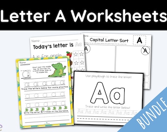 42 Letter A Alphabet Worksheets, Education Printables Daycare Printable, Kindergarten Mega Bundle, Homeschool Curriculum Preschool Learning