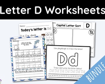 42 Letter D Alphabet Printable Bundle, Letter Worksheet Children Activities, Daycare Printable Homeschool Curriculum, Teacher Bundle