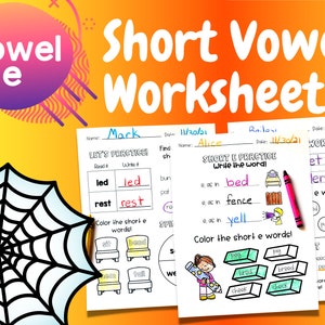 Buchstabe E, kurze Vokale, Phonics, Bildung Arbeitsblätter, CVC Wörter, Arbeitsblätter für die erste Klasse, druckbare Kita, Lehrplan für zu Hause, Vokal