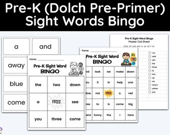 Printable Bingo | Dolch Pre Primer | Preschool Worksheets | Sight Words | Children Activities | Pre-k Curriculum | Teaching Resources