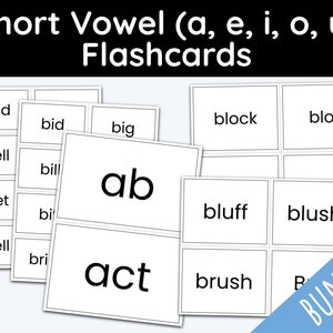 Kurze Vokale, druckbare Flash-Karten, Lehrer-Ressourcen, Phonics, druckbares Bündel, Hausunterricht, Lehrplan für die zweite Klasse, erste Klasse