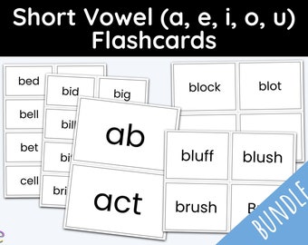 Short Vowels, Printable Flash Cards, Teacher Resources, Phonics, Printable Bundle, Home Schooling, 2nd Grade Curriculum, First Grade