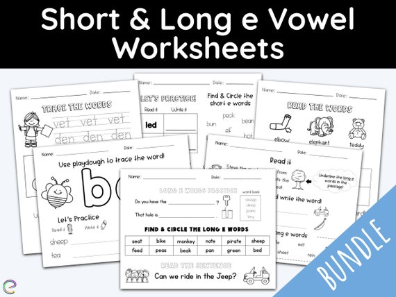 short vowels long vowel worksheets long e short e kids etsy