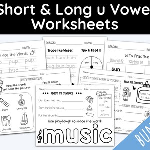 Worksheet Bundle, Vowel Sounds, Long U, Short u, Printable Bundle, 1st Grade Worksheets, 2nd Grade, Homeschool Curriculum, Phonics