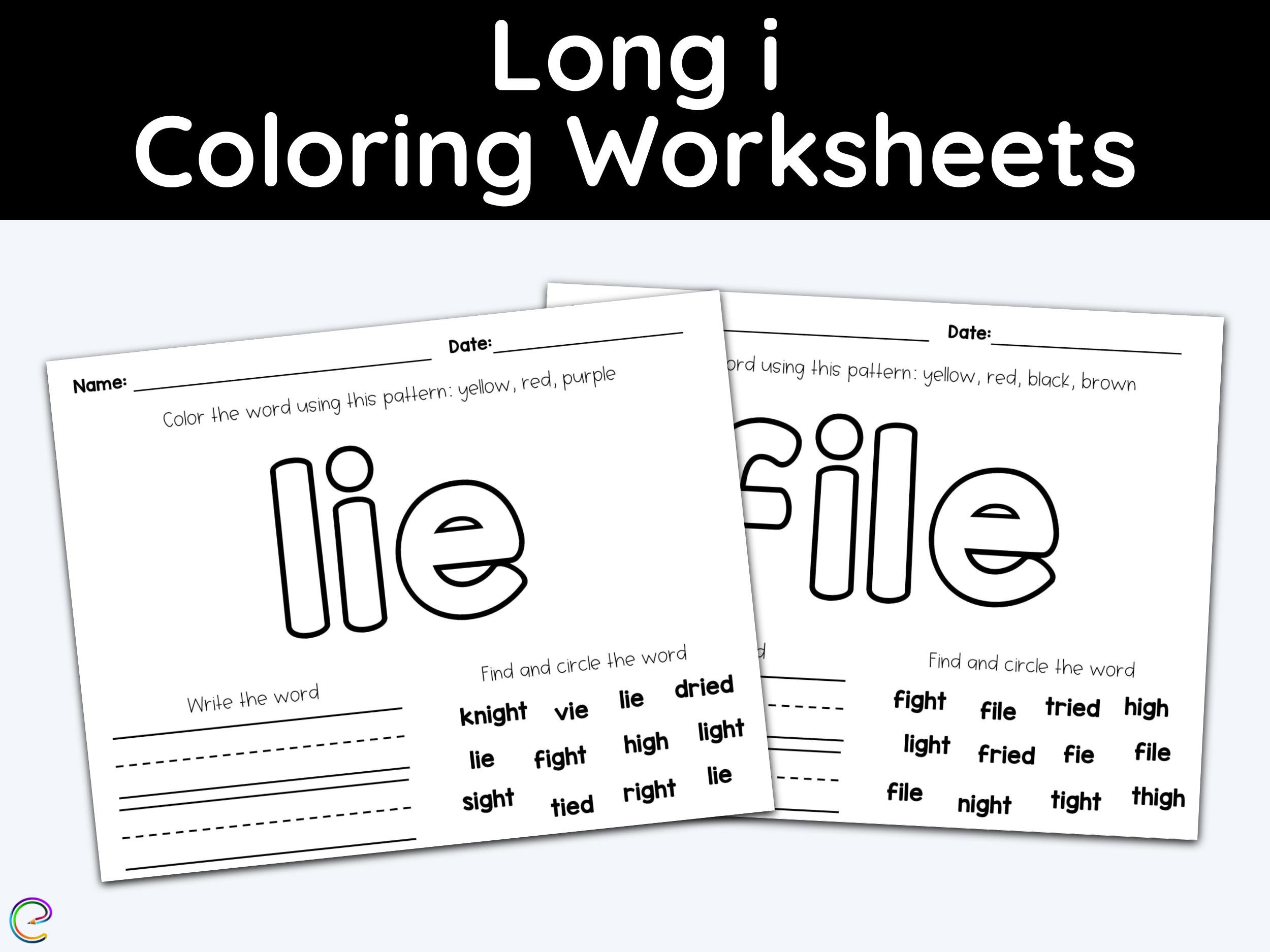 long vowel worksheets coloring worksheets long i children etsy