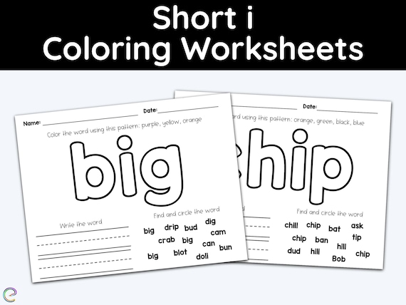 short i short vowels kids coloring pages children etsy