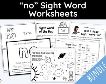 Sight Words, Sight Word no, Children Worksheets, Kindergarten, 1st Grade Worksheets, Home Schooling, Digital Download, Education Printable