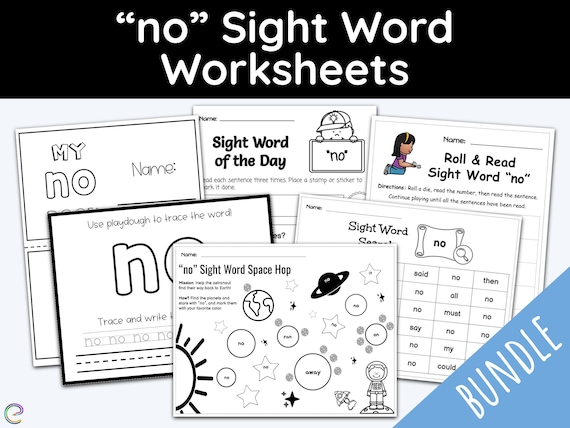 sight words sight word no children worksheets kindergarten etsy