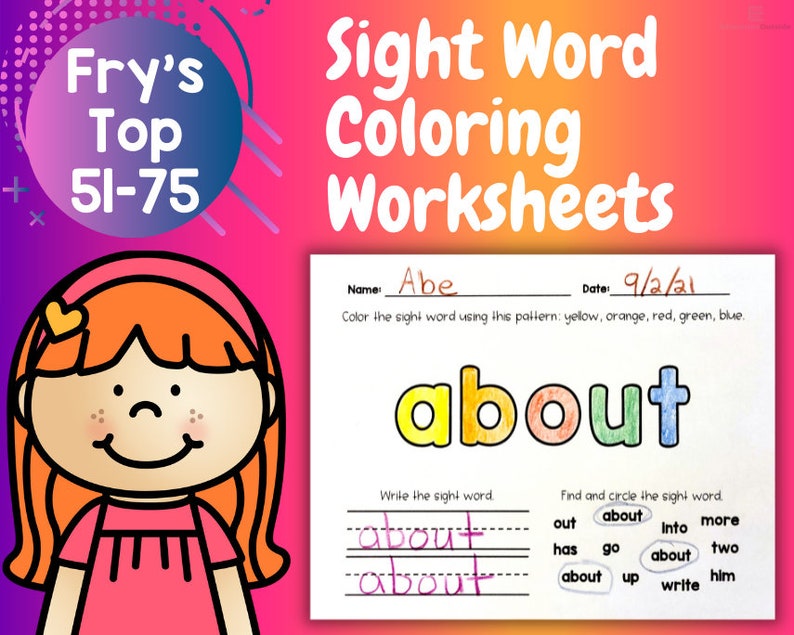 51-75 Fry Sight Words Coloring Worksheets Kids - Etsy