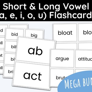 Mega Bundle, Vowels, Long Vowels, Short Vowels, Flashcards, Second Grade, First Grade, Education Printable, Homeschool Curriculum, Phonics