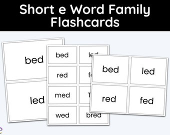 Short E, Flashcards Printable, Word Families, Kindergarten, Preschool Printables, Short Vowels, Teaching Resources, Phonics, 1st Grade