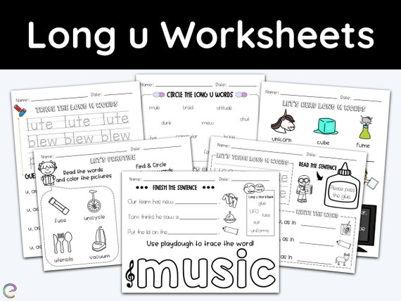 children worksheets vowels long u phonics teacher etsy