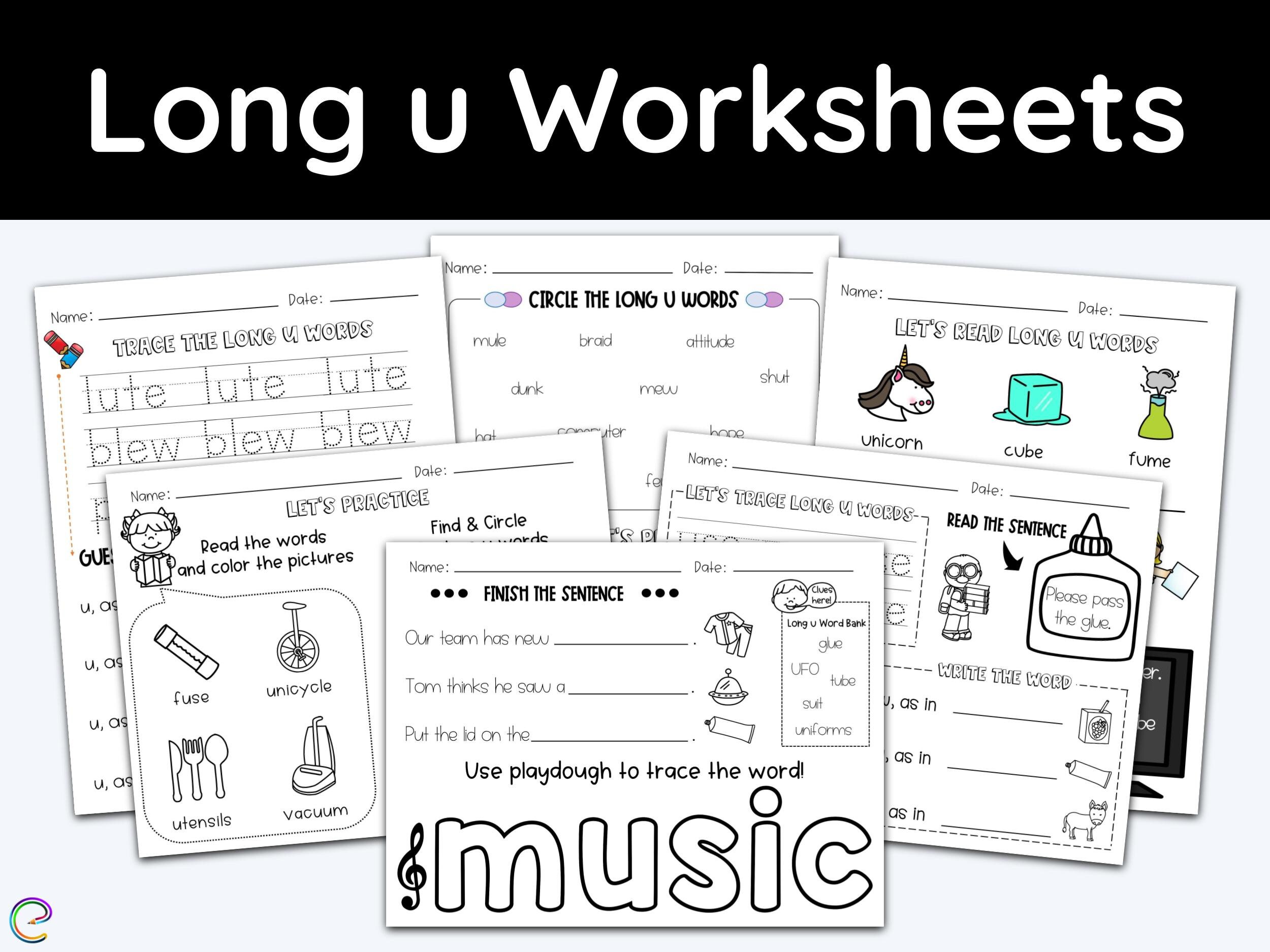 children worksheets vowels long u phonics teacher etsy