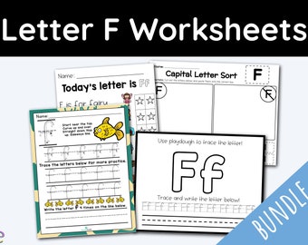 42 Letter F Alphabet Worksheets Teacher Bundle, Education Printables Early Learning Preschool Kindergarten Worksheets, Alphabet Printable