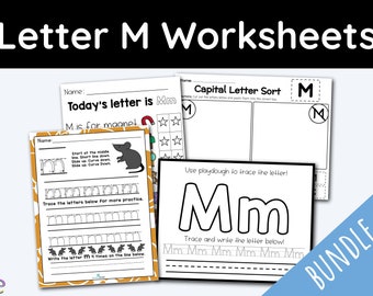 42 Letter M Education Worksheets, Letter Worksheet Mega Bundle Homeschool Curriculum Handwriting Practice For Pre-K Kindergarten