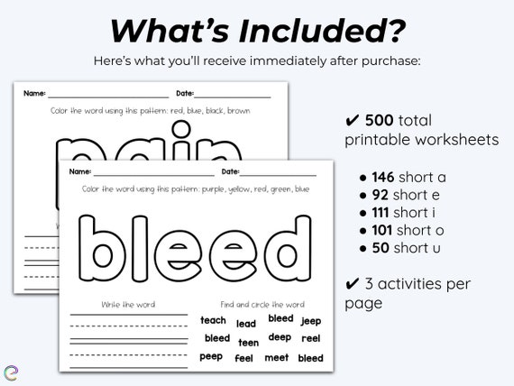 vowels long vowel worksheets 1st grade 2nd grade mega etsy