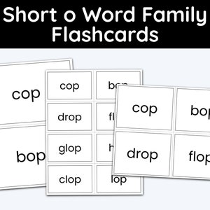 Short O, Word Families, Flashcards Printable, Vowels, 1st Grade, Kindergarten, Children Activities, Home Schooling, Early Learning, Phonics