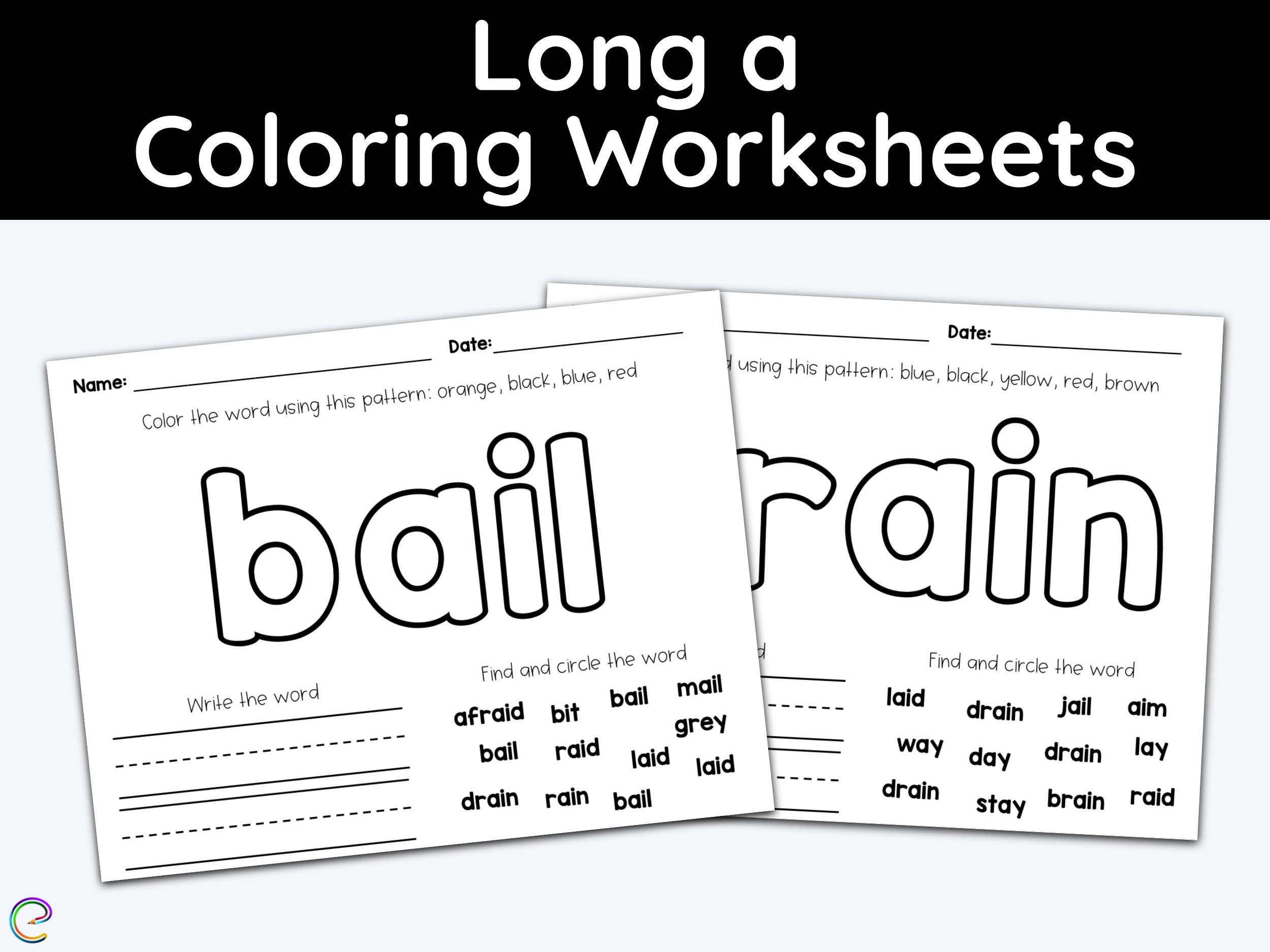 coloring worksheets long a long vowel worksheets 1st grade etsy