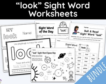 Sight Word look, Sight Words, Children Worksheets, Early Learning, Printable Bundle, Home Schooling, Reading Printable, Learning Materials