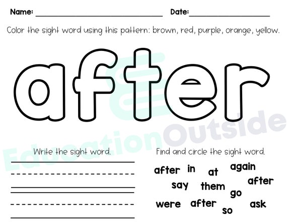 sight word coloring worksheets 1st grade dolch no prep etsy