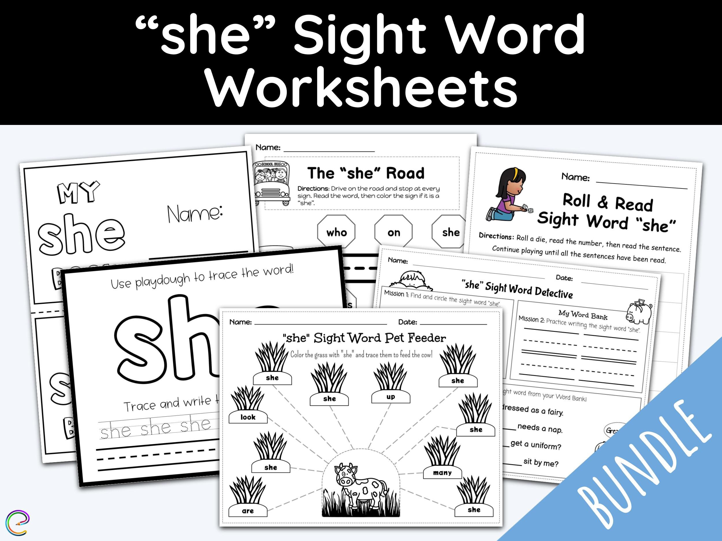 Sight Word Worksheet She Sight Word Sight Word Printable Etsy