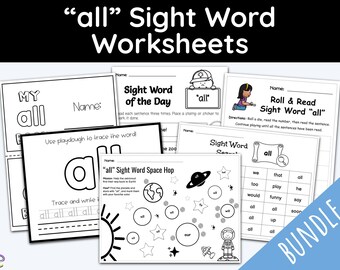 Education Worksheets, Sight Words, Sight Word all, Education Printables, Sight Word Printable, Kindergarten Worksheets