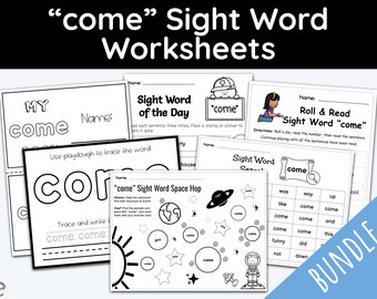 Sight Word Worksheets, Sight Word come, Education Printables, Kids Worksheets, Kindergarten, First Grade, Digital Download, Sight Words