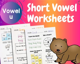 Vowels, Short U, CVC Words, Kids Worksheets, Teacher Resources, Education Printables, Learning Activities, Kindergarten Worksheets