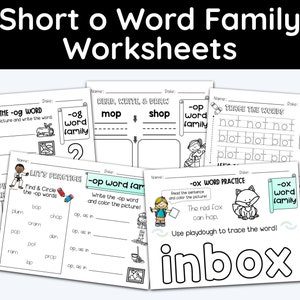 Short Vowel, Word Families, Short o, Children Worksheets, First Grade, Kindergarten Worksheets, Homeschool Curriculum, Phonics, Vowel Sounds