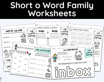 Short Vowel, Word Families, Short o, Children Worksheets, First Grade, Kindergarten Worksheets, Homeschool Curriculum, Phonics, Vowel Sounds