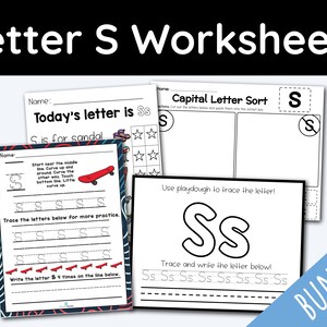 42 Letter S Handwriting Practice Worksheets and Education Printables, Preschool Curriculum Teacher Bundle of Kids Worksheets