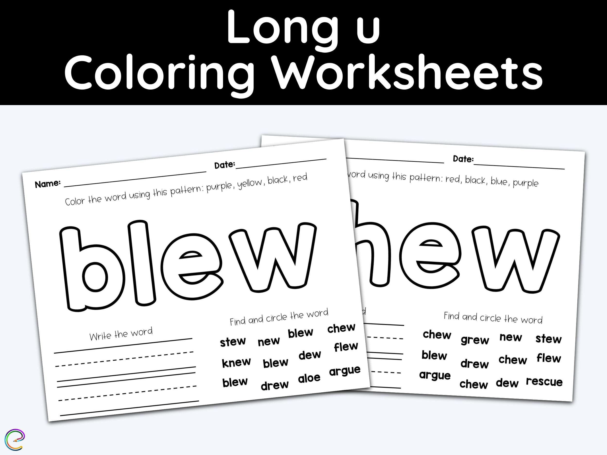 coloring worksheets long u long vowel worksheets etsy