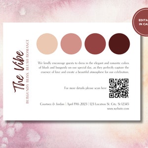 Abito da sposa blush e bordeaux Carta abito da ospite Tavolozza colori rosa e blush Mood Board Download digitale Canva