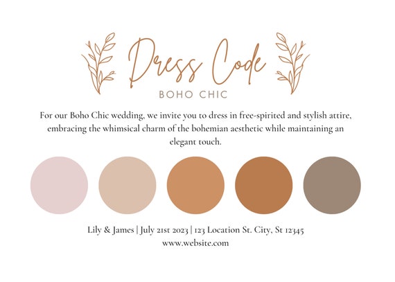 Wedding Guest Attire Card, Wedding Attire Card Template, Wedding Color  Palette Card, Guest Dress Code Request Insert, Boho Themed Wedding