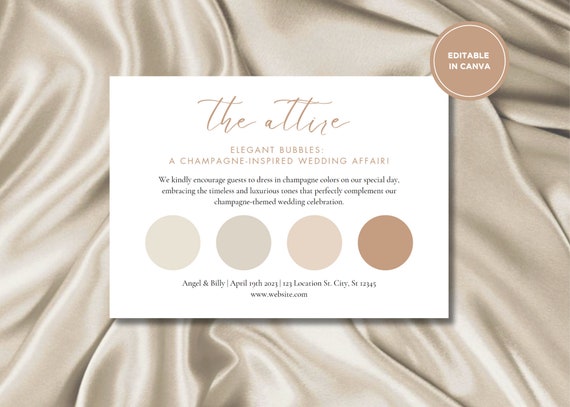 Wedding Attire Card Template Champagne Color, Guest Dress Code Insert Card,  Editable Wedding Mood Board for Guest, Digital Download, E-vite