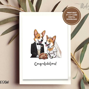 Corgi karta ślub zaręczyny gratulacje karta ślub szczęśliwie po śmierci pies karta ślubna słodka para dzień ślubu małżeństwo gratulacje