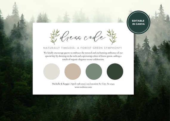 Wedding Attire Card Template Forest, Green, Guest Dress Code Insert Card,  Editable Wedding Mood Board for Guest, Digital Download, E-vite - Etsy