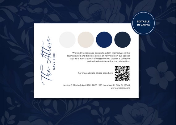 Wedding Attire Card Navy Blue Insert Guest Dress Code Wedding Invitation  Mood Board Color Palette Editable Navy Wedding Dress Attire Canva - Etsy