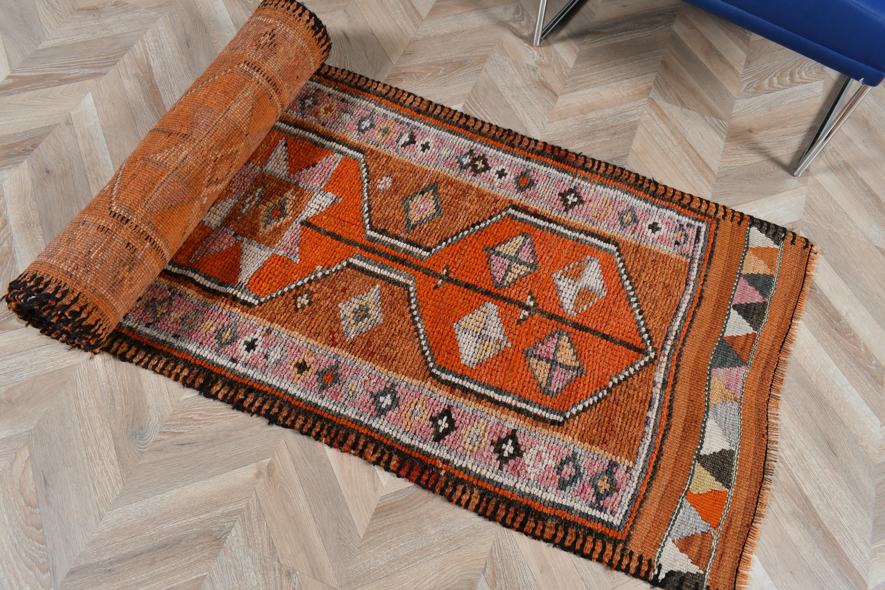 ヴィンテージトルコラグ、76 x 342 cm、オレンジランナー - Etsy 日本